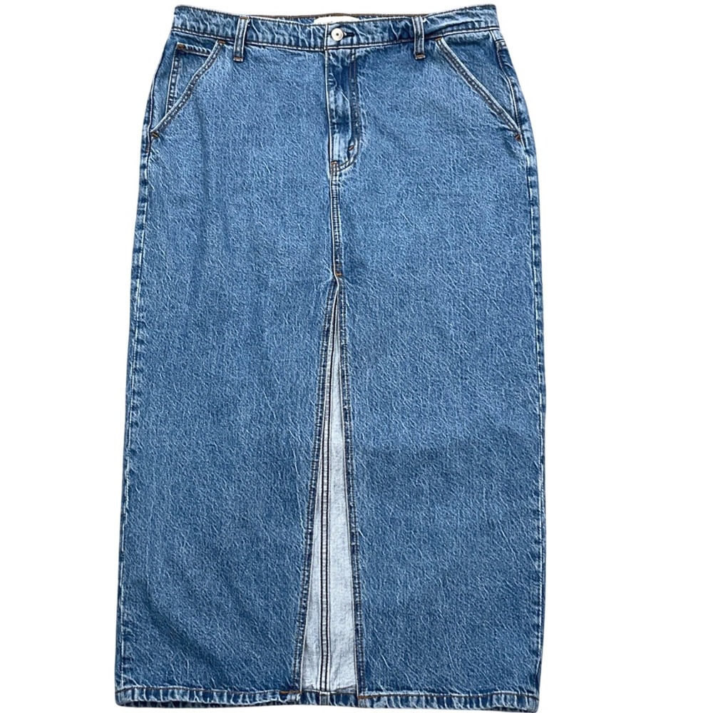 Abercrombie & Fitch Skirt‎ Women 1432 Blue Denim High Rise Front Slit Jean Retro